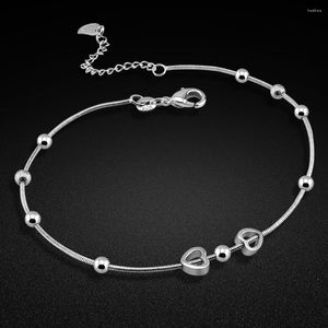 Tornozinhos de tornozelo feminino Silver tornozelo 925 Sterling tornoziga minimalista de contas redonda de miçanga de jóias de moda de verão