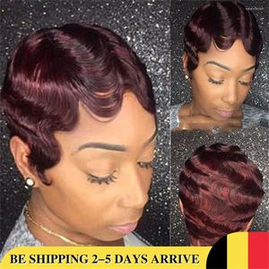 Sapphire 99J Finger Wave Short Bob Human Hair Wigs Ocean Machine Made Pixie Cut for Black Women 613# Yellow Natural