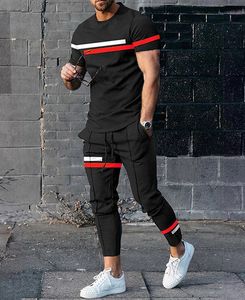 Mens Tracksuits Herrbyxor Tracksuit 2 -stycken Set Fashion Sportwear Summer Streetwear Short Sleeve T Shirtlong Pants Mane Clothing 230413