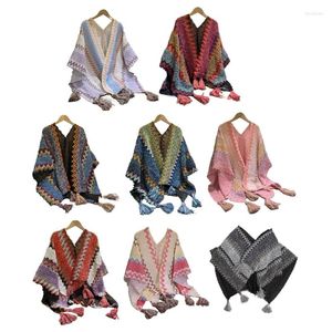 Lenços Coloridos México Poncho Camisola Artesanal Crochet Cloaks Franjas Xale Wraps para Viagens Inverno Outono Capa à prova de vento