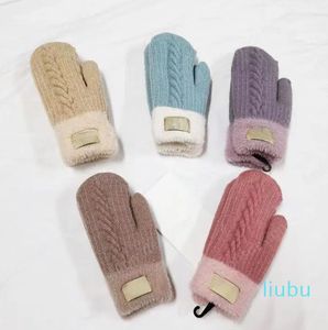 Luvas femininas doces cor lã tricotada luvas espessadas inverno luxo