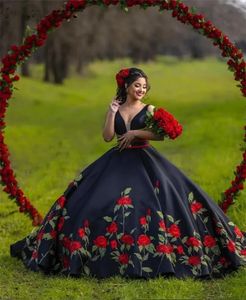 Ricamo nero vestidos de 15 quinceanera vestito fiori messicano dolce 16 abiti da ballo da ballo anos personalizzato.