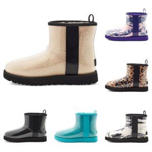 オーストラリアUggss Ugglie Clear Mini Boots Tasman Classic Transparent Jelly Mini Plusベルベットショートスノーブーツ女性の黒いミルクホワイトビッグマーブルブリティッシュスタイル