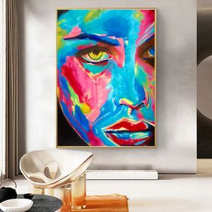 Contemporary Abstract Oil Reproduction Wall Painting on Canvas Helena Wierzbicki Straight Gaze Painting for Home Decor Handmade No Frame