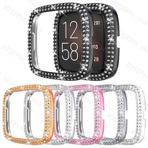 Outros acessórios de moda feminino de luxo PC PC para Fitbit Sense Versa 3 2 Caso de relógio Duas linhas Tampa de diamante Diamante Acessórios Shiny Shin J230413