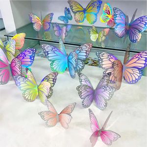 Christmas Decorations 18Pcs Large 3D Butterfly Party Decor Rainbow Bronzing Silver DIY for Birthday Wedding Baby Shower Table Ornaments Wall Stickers 231113