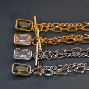 Necklace Earrings Set 2023 Fahion Moderrn Gold Plated Emerald Cut Paperclip Toggle Clasp Zircon Pendant Drop