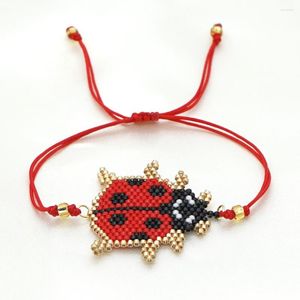 Strand Beaded Bracelet Hand Woven Coccinella Septempunctata Animal Personality Adjustable Bohemia Unisex Rice Ball