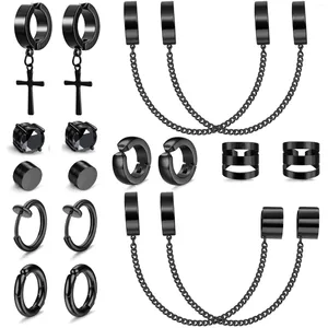 Orecchini con retro 1-9 paia di colore nero in acciaio inossidabile 316L clip senza piercing sulla catena a croce ciondola il cerchio con set di borchie magnetiche CZ