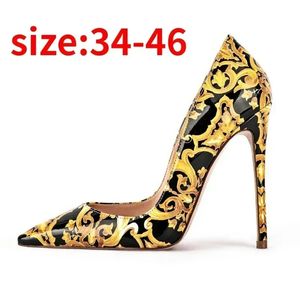Dress Shoes 2023 Printed Pump Fashion Brand Sexy Pointed Toe 12 10 8 6 Cm Stiletto Nude High Heels Size 42 43 45 231113