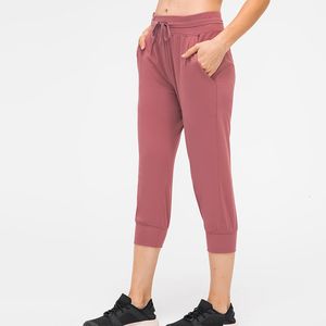 Kvinnor byxor capris kvinnor beskärning som kör aktiv lounge jogger capris med sidofickor nakna känsla leggings dragkammar midja god kvalitet 230413