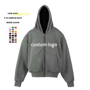 Personalizado lavado zip up hoodie velo francês terry unisex liso em branco cor sólida moletom com capuz de camada dupla para homem