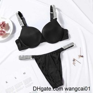 BRAS SETS SEXY TTER Rhinestone Lingerie Bris Set Thongs Girl Push Up Bra Panty 2 Piece For Women Comfort Justera underkläderuppsättningar Pink Bras