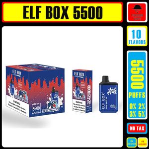 Original ELF BOX 5500 Puff Caneta Vape Descartável 0% 2% 3% 5% Nível 12ml Pré-preenchido 650mAh Bateria Recarregável 10 Cores E Cigarro Puffs 5k em estoque