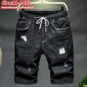 Men's Jeans 10XL Jeans Shorts Men Oversized Summer Distressed 9XL 8XL Black Ripped Denim Loose Plus Size 7XL Stretched Boys Half Trousers W0413