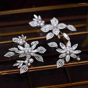 Hårklipp brudstycke bröllopsstift silver färg roston blommor kvinnor tiara krona flickor huvudstycke tillbehör