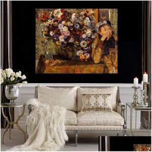 Gemälde Figurative Kunst Frau neben Blumen sitzend Edgar Degas Handgefertigtes romantisches Kunstwerk Perfekte Wanddekoration für Wohnzimmer Dro Dhuct