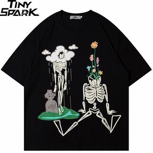 Magliette da uomo Uomo Streetwear T Shirt Divertente Teschio Scheletro Grafica TShirt Hip Hop Oversize Harajuku Tshirt Cotton Tops Tee Loose Hipster 230413