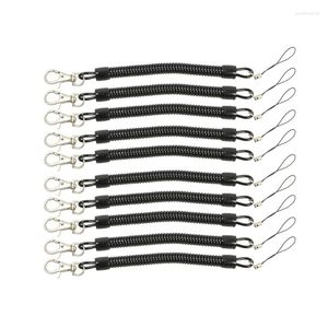 Keychains 10Pcs Black Retractable Coil Cord Springs Keychain Swivel Lobster Clasp Keyring