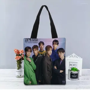 イブニングバッグ2pm kpopハンドバッグショッピングバッグ再利用可能なエコ大型ユニセックスキャンバスファブリックショルダートート食料品布ポーチ2.16