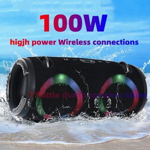 Handy-Lautsprecher 100 W leistungsstarker kabelloser TWS-Subwoofer, tragbarer wasserdichter Kartenlautsprecher, bunter RGB-Bluetooth-Lautsprecher mit rotierendem Blinklicht, 231113