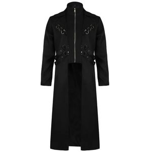 Men's Wool Blends Mens Black Steampunk Tailcoat Jacket Victorian Gothic Trench Coat Men Renaissance Pirate Jackets Halloween Costume S-5XL 231102