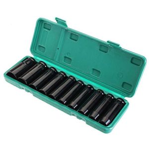 Freeshipping 10st 8-24mm 1/2 tum DEEP Impact Socket Set Heavy Metric Garage Tool för skiftnyckeladapter Handverktygsset OOPCA