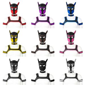 Adult Toys SM Role Play Set Puppy Play Dog Hood Mask Neck Collar Bondage Leather Men Chest Harness Strap Sexy Costume Fetish Adult Sex Toys 230413