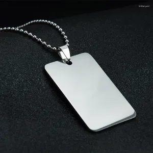 Anhänger Halsketten Rechteck Form Blank Dog Tag Edelstahl Spiegel Polnisch Männer Frauen Halskette Hohe Qualität mit Perlen Kette Für DIY