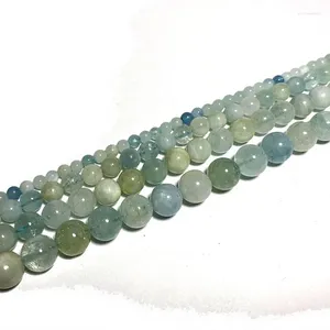 Loose Gemstones Natural Old Mine Aquamarin Round Gem Stone Beads For Jewelry Making DIY Bracelet Necklace Women 4/6/8/10MM 15''