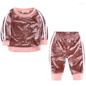 Giyim setleri bebek kızlar set doğdu sonbahar kış pazen şerit sweatshirt ve pantolon toddler çocuk 2pc takım elbise Noel kıyafeti