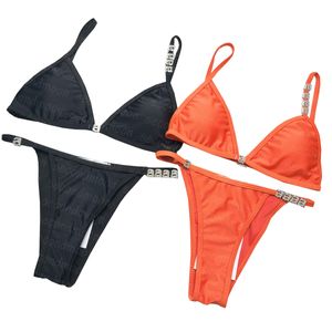 Rhinestone Letter Swimwear Womens Bikinis Set High Waist Bathing Suit Sexy Split Swimsuit Woman Beachwear