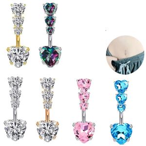 Anelli per campanelli per ombelico per corpo in acciaio inossidabile da donna Love Heart Piercing anelli di cristallo per la pancia colore oro argento