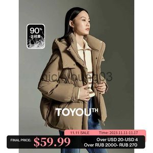 Women's Parkas Toyouth Women Down Jacket 2023 Winter Long Sleeve Stand Collar Thick Hooded Coat Casual Versatile Khaki Black Pink Outwear J231113