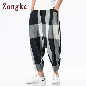 Mäns byxor zongke Lossa ankellängd linne byxor män joggare män byxor streetwear harem byxor män byxor 5xl hip hop spring 230412