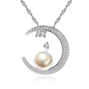 Pearl Pendant Necklace Jewelry European Charm Women Micro Set Zircon Moon S925 Silver Collar Chain Ripple Chain Necklace Women Wedding Party Valentine's Day Gift SPC