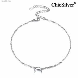 Anklets Chicsilver Women Moon Anklet 925 Sterling Silver Tiny Crescent Moon Charm Ankle Armband Justerbar kedja Beach Barefoot Jewelry Q231113