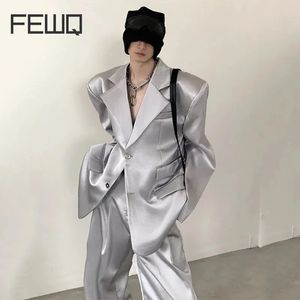 Mäns spårningsdräkter Fewq Autumn Sets Silver Shoulder Pad Suit Design 2023 Långärmad Wied Ben Manliga byxor Koreanskt mode 24x2161 231113