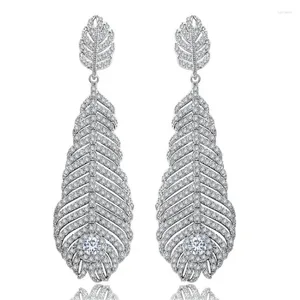 Stud Earrings Zlxgirl Jewelry Pave Zirconia Feather Wedding Earring Perfect Rhodium Plated Color Brincos Ears