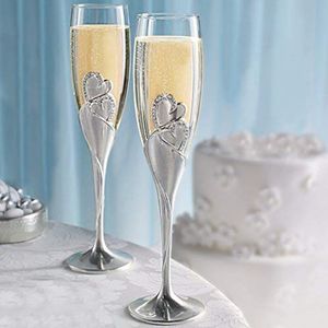 Tumblers Wedding Wine Glasses Handmade Bride And Groom Toasting Flutes Accessories Valentine's Day Gift Gold Hearts 230413