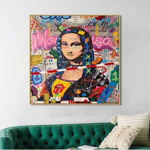 Mona Lisa Graffiti Wall Art Money Paintings on the Wall Art Art Plakaty i wydruki świat Is Yours Modern Art Wall Pictures