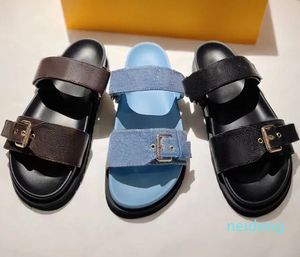 Pantofole da spiaggia estive da donna Pantofole a testa grande in cartone animato Sandali classici con fibbia a cintura piatta in pelle Hotel Piattaforma da bagno da uomo Scivoli Scarpe da donna di design