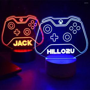 Ночные светильники пользовательский геймер тег Xbox Controller Led Light Персонализированное лазерное название гравюры RGB лампа для украшений игровой комнаты 19 шрифтов