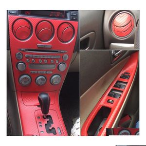 Adesivi per auto per Mazda 6 2003 Interni Pannello di controllo centrale Maniglia per porta 3D 5D Decalcomanie in fibra di carbonio Accessori per lo styling Consegna di goccia Dh9So