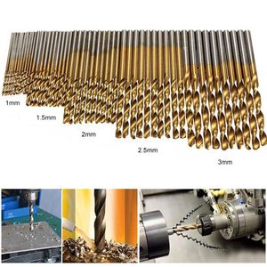 Professional Hand Tool Sets 50pcs High Speed Steel Twist Drill 1.0/1.5/2.0/2.5/3.0mm Titanium Coated HSS Woodworking Tools Bit Set