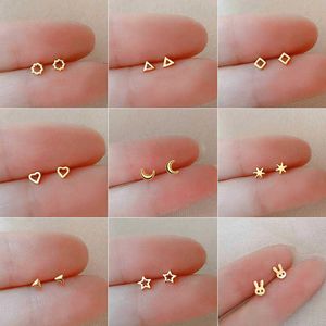 Stud Silver-plate Ear Piercing Tiny Stud Earrings Gold Color For Women Girl Simple Moon Earring Prevent Allergy Cute Student Jewelry P230411