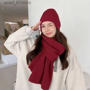 Hüte Schals Sets 2023 Neue Herbst und Winter Gehörschutz Gestrickte Wolle Schal Set Hut 2-teiliges Set Damen warme Einfarbig Vielseitig CsL231113