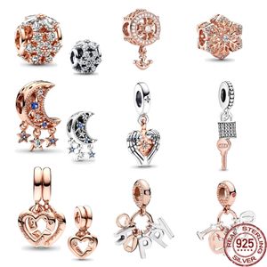 Ciondoli Pandora in argento sterling 925 con perle di sospensione a forma di cuore, adatto per bracciali da donna primitivi, gioielli di moda