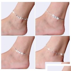 Anklets Sterling Sliver Bracelet for Women Foot Jewelry Inlaid Zircon Ankle Bracelets on A Leg Personality Gifts Drop Delivery Dhilu