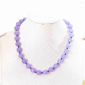 Kedjor grossistpris charms kvinnor violet sten chalcedony jades 12mm fasetterade runda halsband pärlor 18 